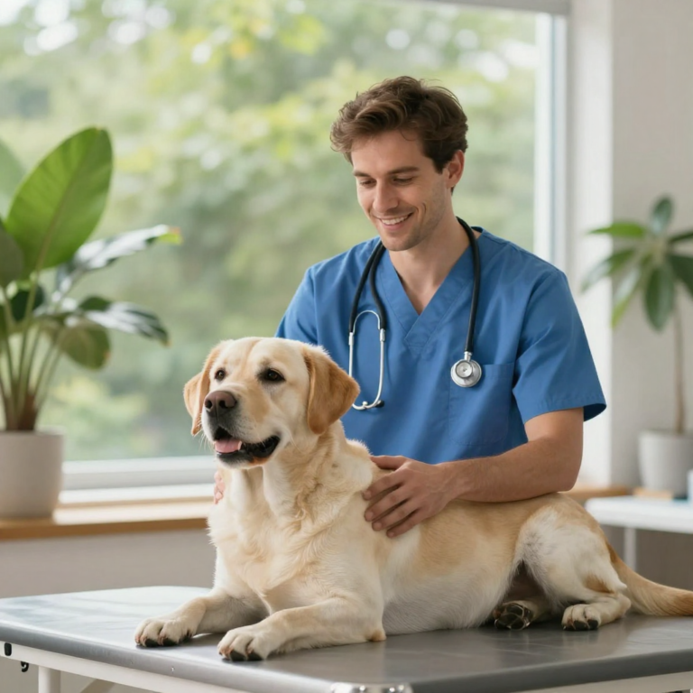 freepik friendly male vet in blue scrubs stethoscope aroun 46413